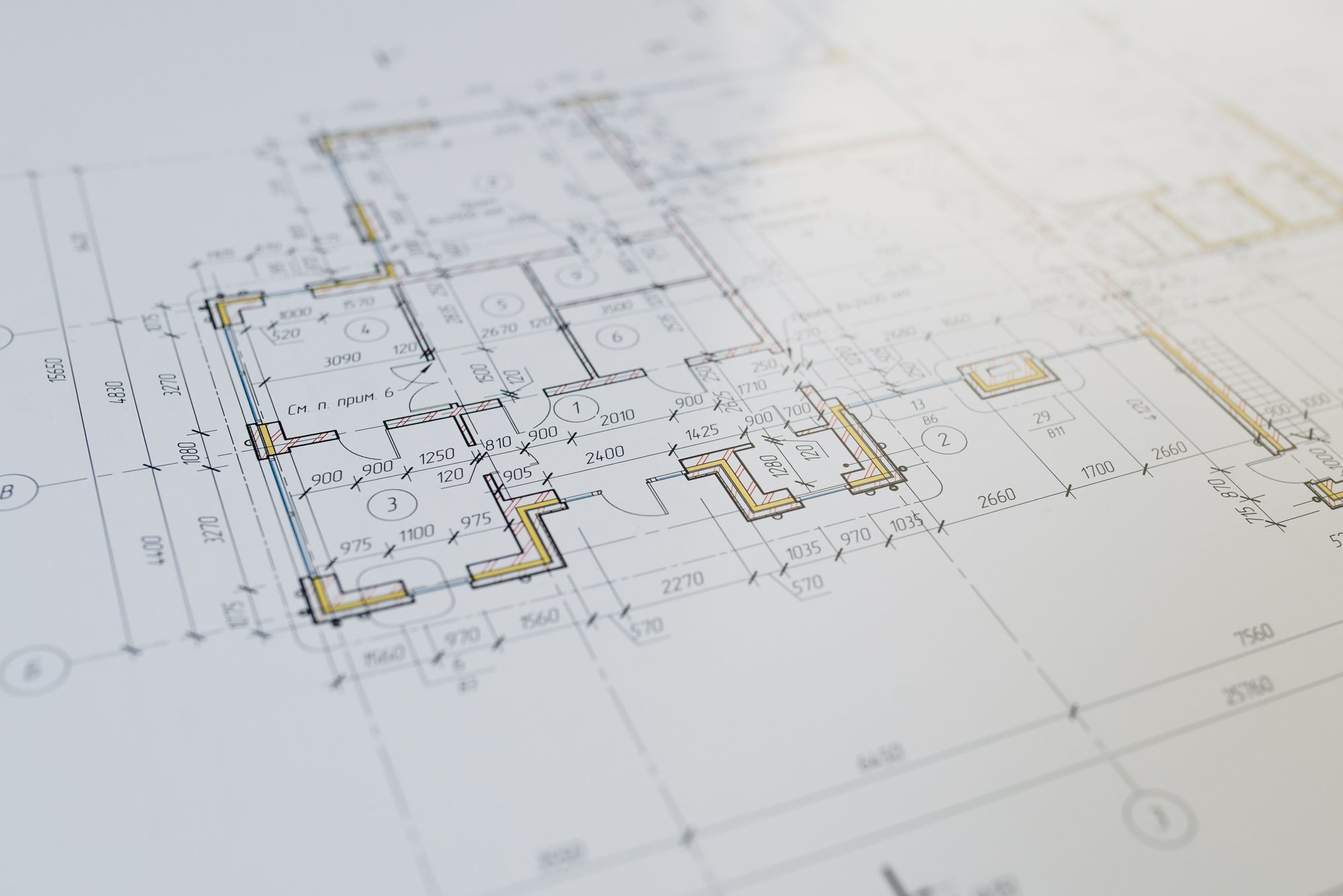 Architectural drawings laid out for review