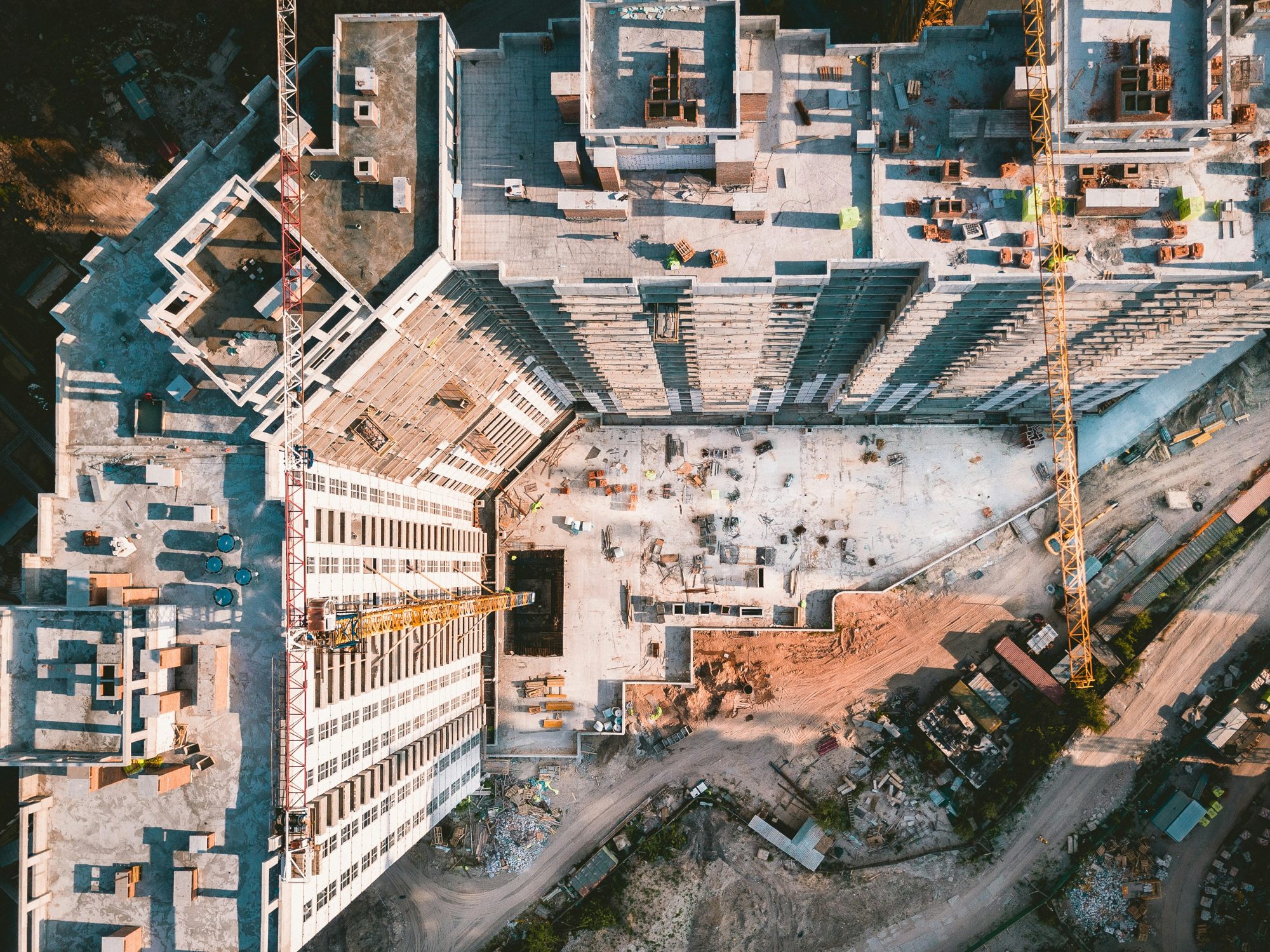 Aerial view of a large residential construction site under development